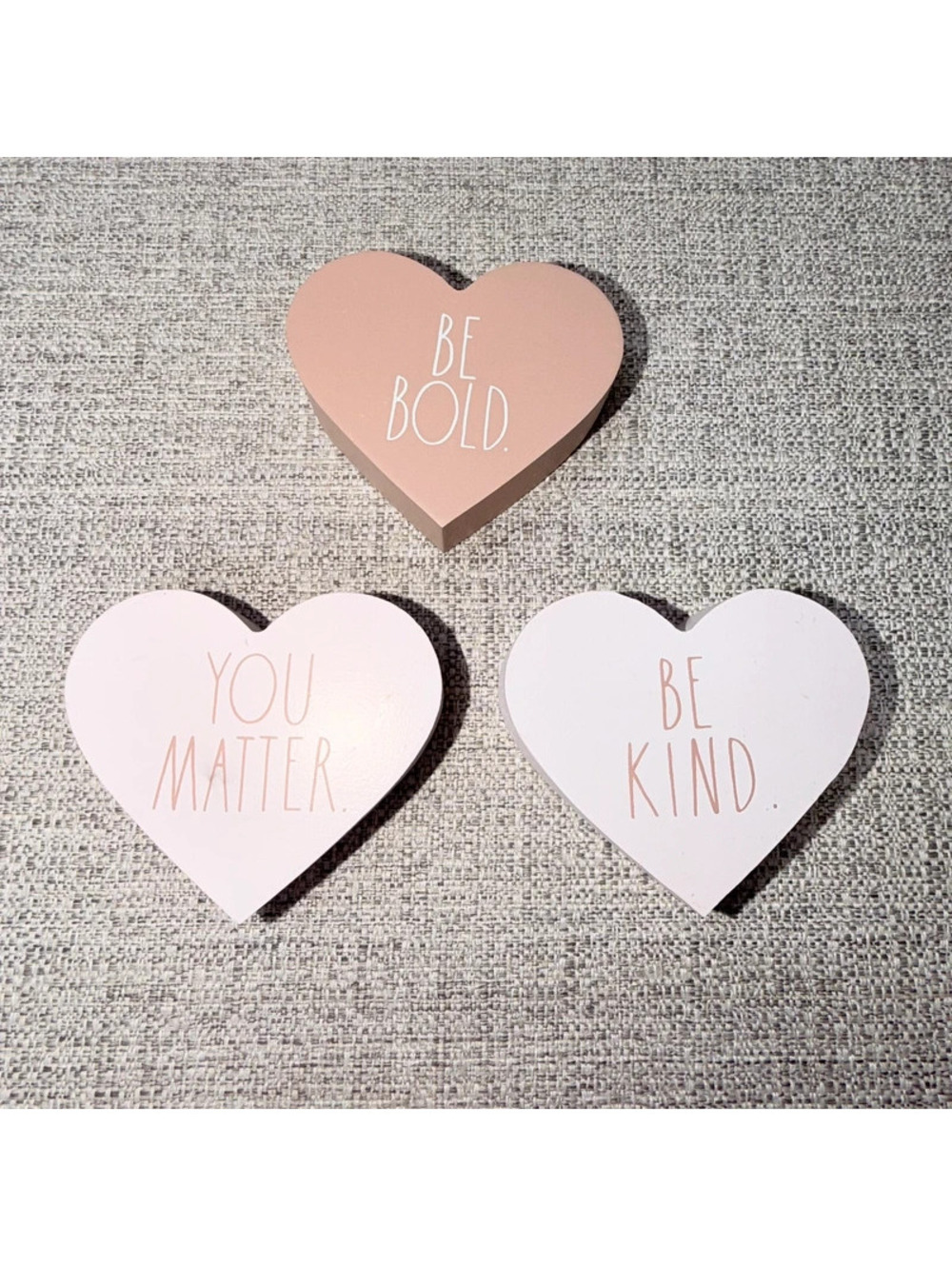 Rae Dunn Heart Decor Set 3 Be Bold You Matter Be Kind Pink Shelf Sitters